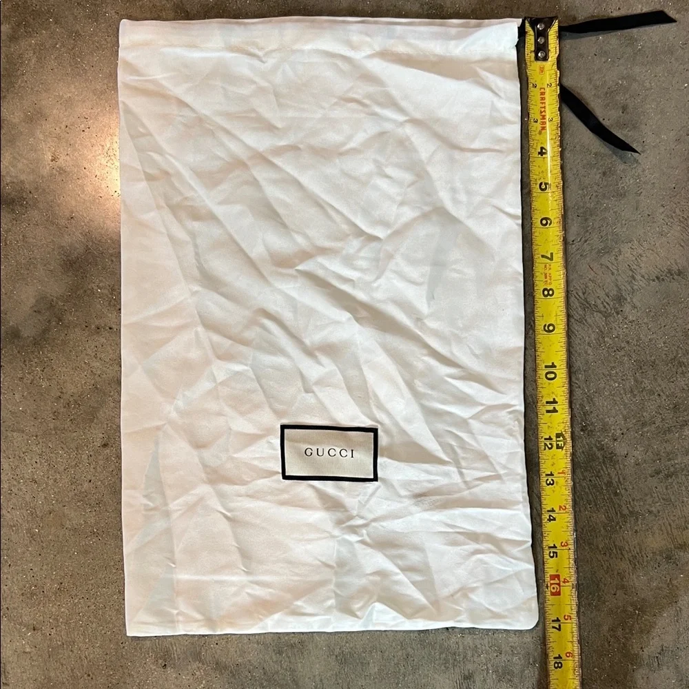 Authentic Gucci White Drawstring Logo Dust Bag with Black Trim Pair